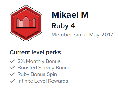 My PrizeRebel account at the Ruby level