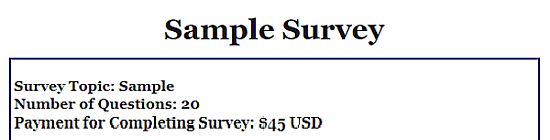 The start of the LegitPaidOnlineSurveys.com sample survey
