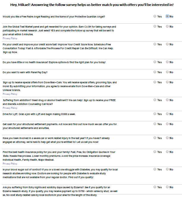 Sign-up questions that are offers
