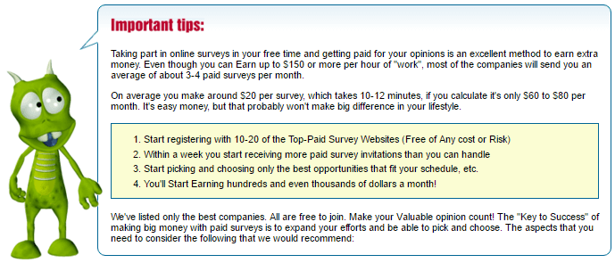 The tips SurveyMonster gives about paid surveys