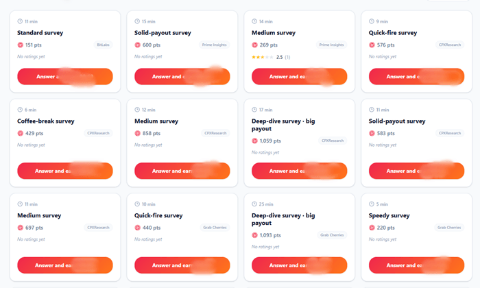 Paid surveys on GrabPoints
