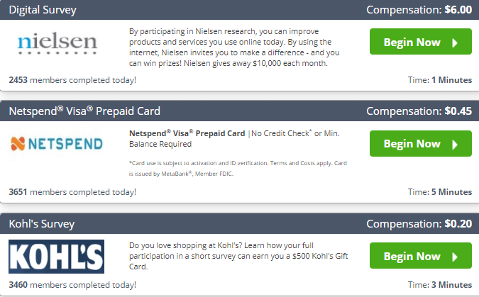 Offers listed as surveys on Panda Research