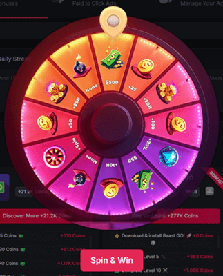 Cointiply Spin the Wheel game