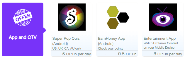 Apps in the games section of EarnHoney