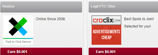 Examples of PTC ads on Scarlet Clicks