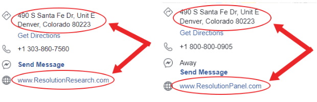 Two Resolution Research websites with the same address