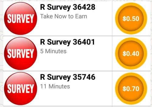 Examples of surveys inside Quick Dollar App