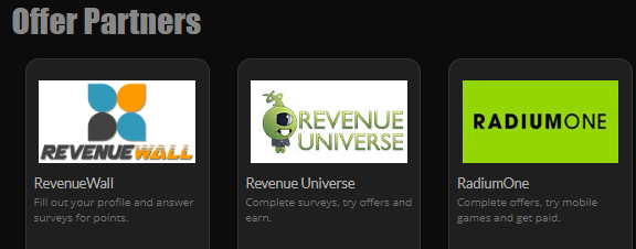 Offerwall partners on Rewards1