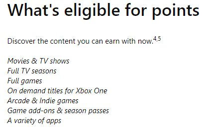Eligible Xbox purchases for Microsoft Rewards