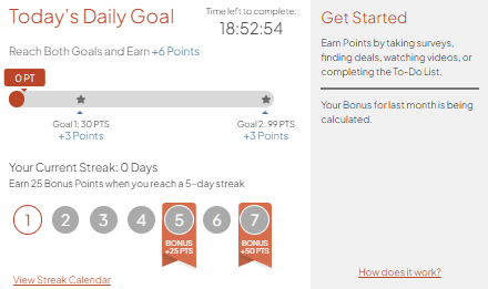 MyPoints daily goals bonus