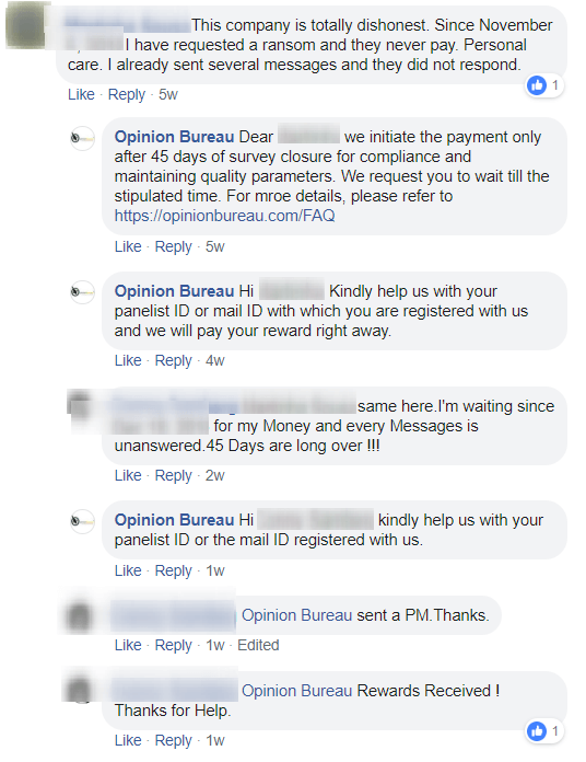 Opinion Bureau support answering members on Facebook