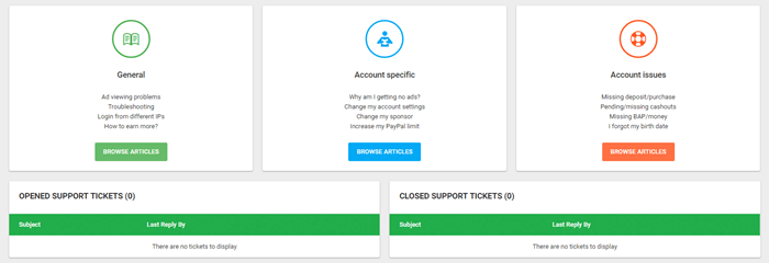 Paidverts support tickets
