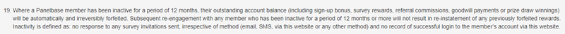 Panelbase terms for inactivity