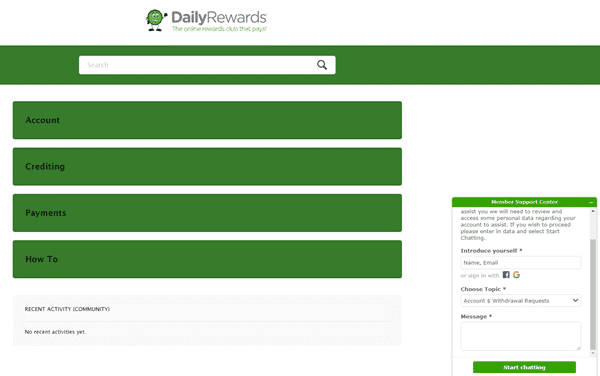 The DailyRewards support page