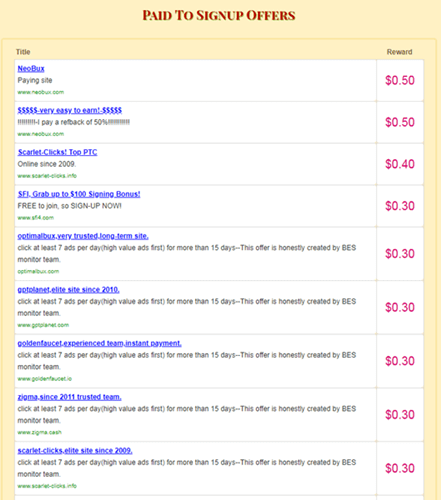 Paid To Sign Up offers on GoldenClix