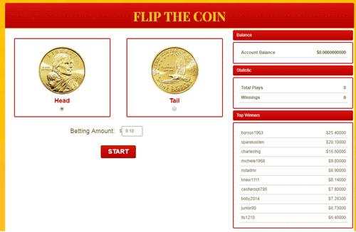 Flip the Coin game on GoldenClix