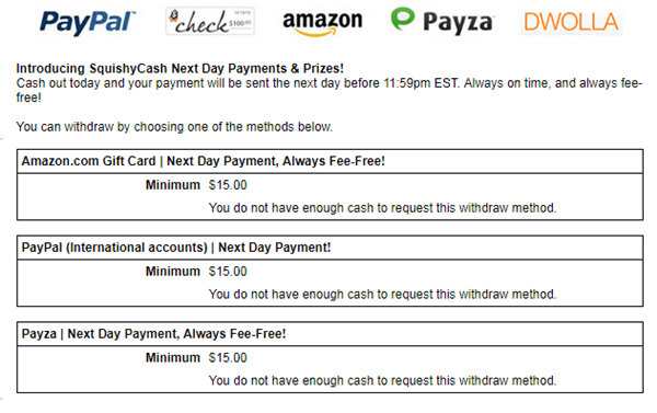 SquishyCash payment methods