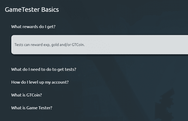 Game Tester FAQ section