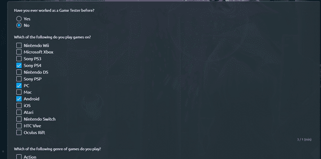 Game Tester gamer profile