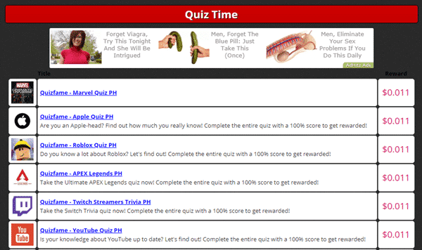 Quiz section on Twickerz