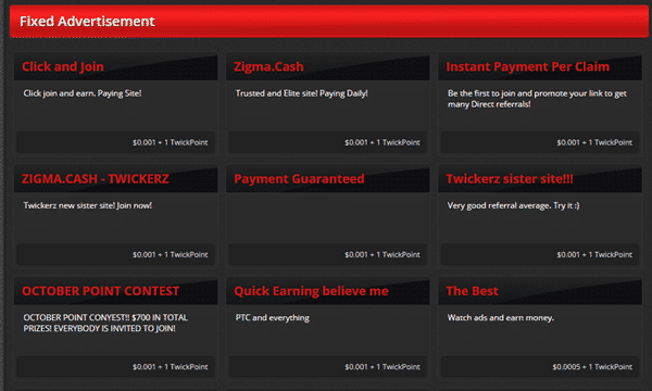 View ads section on Twickerz