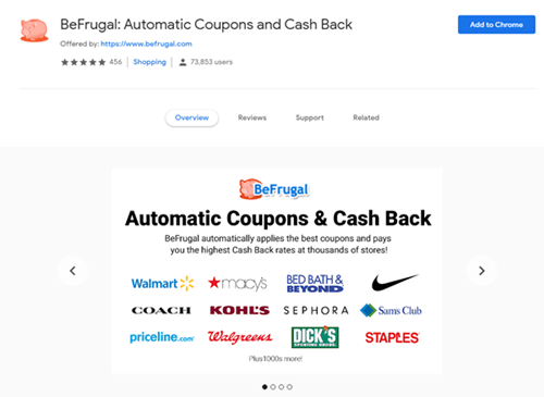 BeFrugal Chrome extension