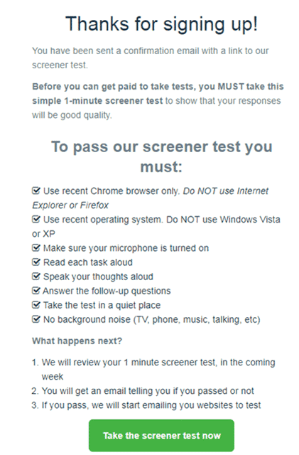 Validately screener test