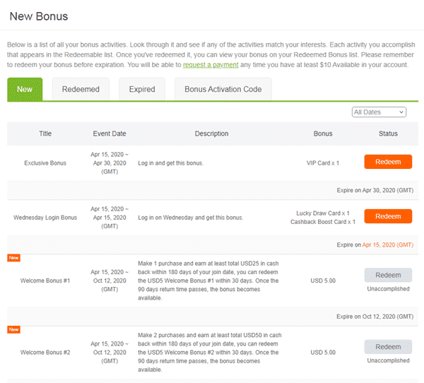 Extrabux bonus for logging in