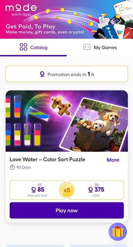 Playing games on Mode Earn app