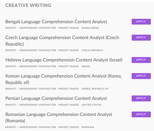 Projects you can apply for on CrowdGen