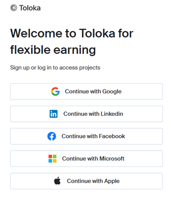 Signing up for Toloka