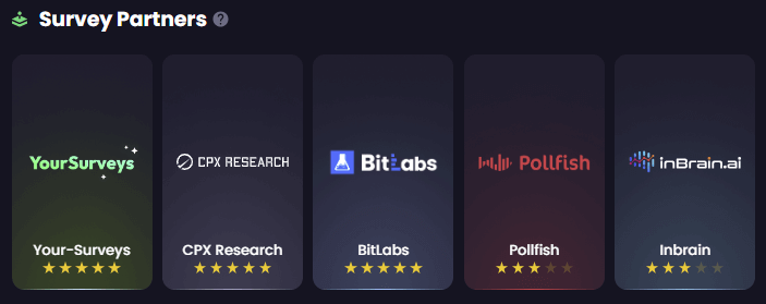 Freecash survey partners