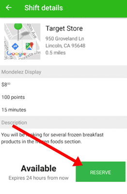 Shift details with the Reserve button