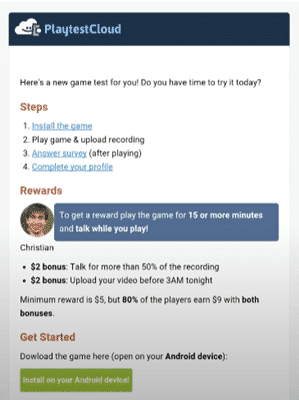 A PlaytestCloud test invite by email