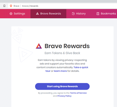 Turning on Brave Rewards in the Brave browser