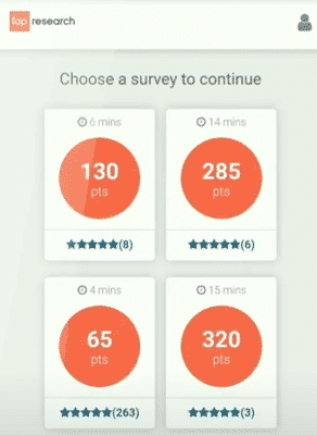 Paid surveys in the Downtime Dollars app