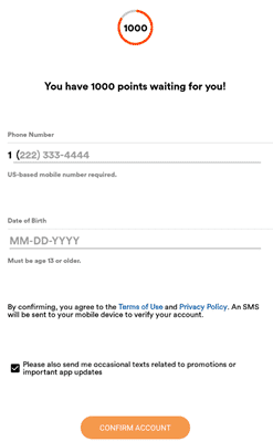 Signing up for Downtime Dollars with a mobile number