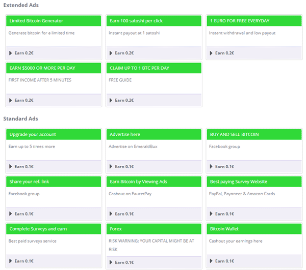 Viewing ads on EmeraldBux