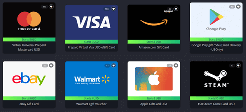 Gift card reward options of Fire Faucet