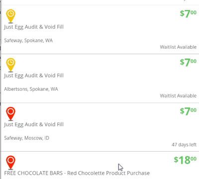 A gig marked yellow with a waitlist on Observa