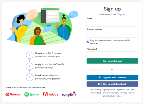 How to register on User Interviews with your mobile number