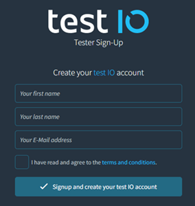 Test IO sign-up form
