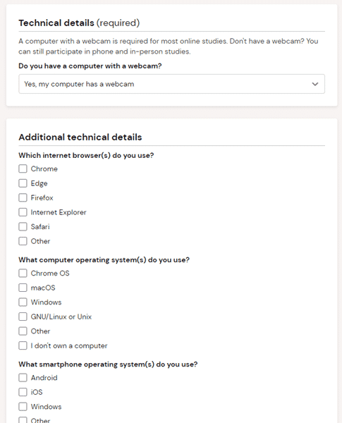 Technical requirements for User Interviews studies