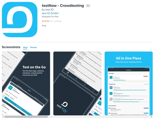 The testNow app for Android and iOS