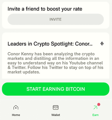 The Start Earning Bitcoin button in Ember Fund