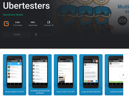 Ubertesters testing app for Android