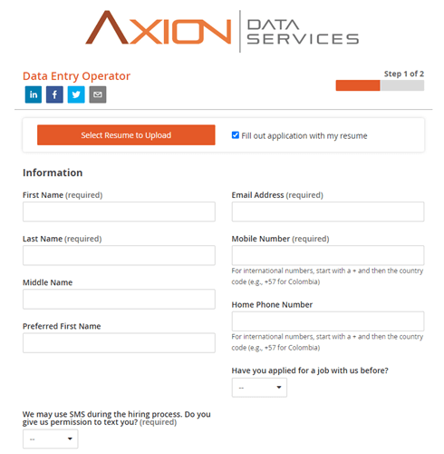 The application for Axion Data Entry Services