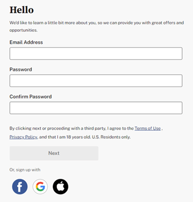 Evidation sign-up options