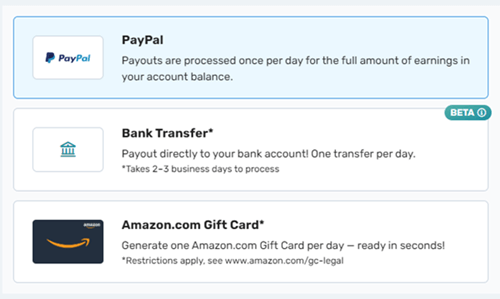Connect by CloudResearch payout methods
