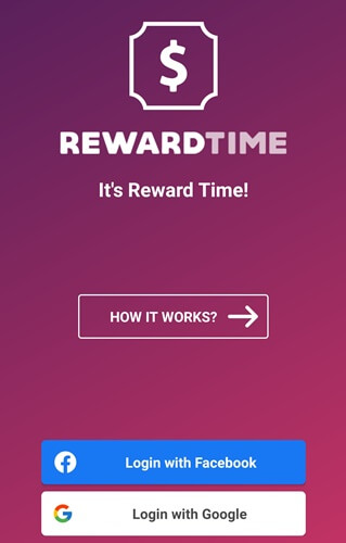Reward Time login with Facebook or Google